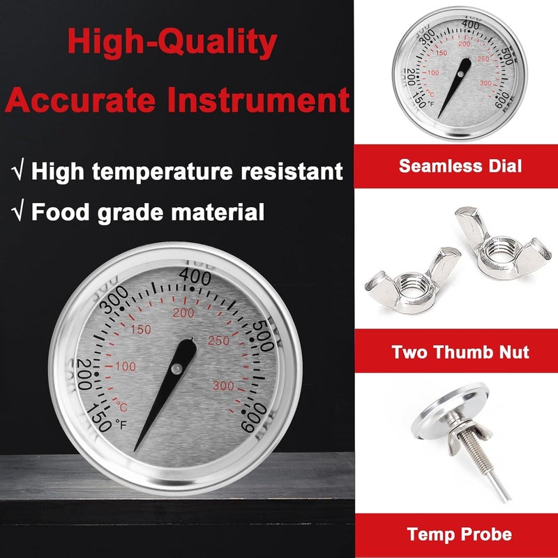 DELSbbq 60540/7581 Grill Thermometer for Weber Spirit I&II 200/300 Q Series Charcoal Grills,Replacement Parts for 22" Kettles Q120/220/300/320 Spirit E/S 210 220 330,Accurate BBQ Temperature Gauge,1-13/16"Dia - Image 4